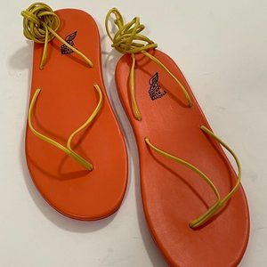 Ancient Greek Sandals orange, red, and yellow ankle wrap sandals size 10
